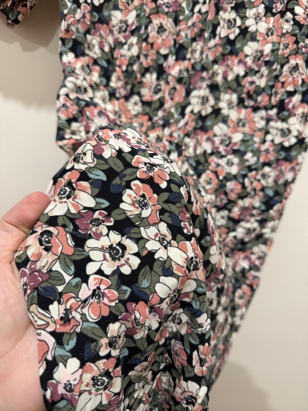 Abercrombie & Fitch Black Floral Midi Dress with Pink and Cream Blooms - Picture 5 of 11